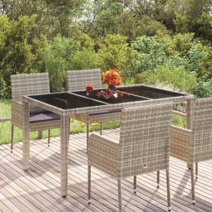 vidaXL Градинска маса със стъклен плот сива 150x90x75 см полиратан (319900)
