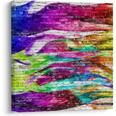 Obraz - Cihlová zeď s barevnými plameny, jednodílný 70x70 cm – Hledejceny.cz