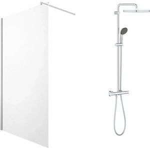 Grohe Комплект душ кабина Omnires Marina Walk-In хром 90x200 см и душ колона Grohe Vitalio Start хром (DNR90XCRTR+26696000)