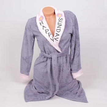 Image 1 of Пухкав сив халат с надпис и цвете