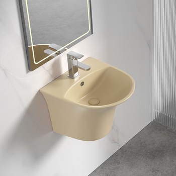 Inter Ceramic Мивка за баня Смарт 48х46 см, с полуконзола за стена, беж (4746beige)