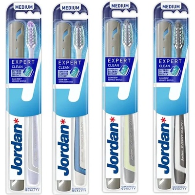 Jordan Expert Clean Антиплакова четка за зъби с кутийка, Medium, асортимент