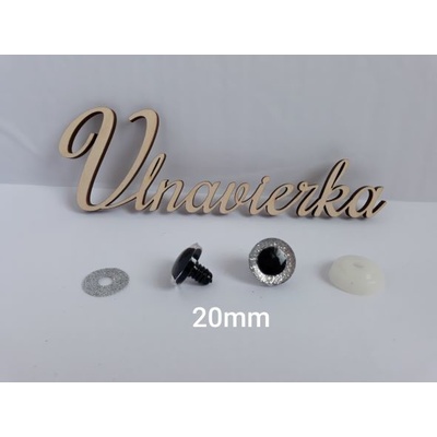 Oči s pojistkou glitrové 20mm streborná