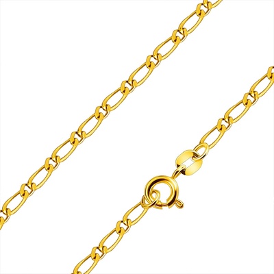 Šperky eshop Retiazka v žltom 18K zlate striedavo napájané drobné a väčšie hladké a lesklé články S3GG171.18