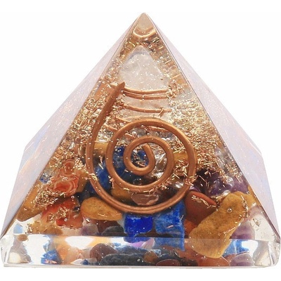 Nefertitis Orgonit pyramida čakrová s krystalem křišťálu NF4671 - 4 x 4 cm