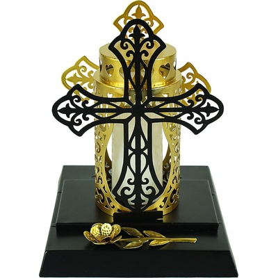 Dekorácia MagicHome, Kríž so sviečkou, IP44, na hrob, solar, 17x15x19 cm