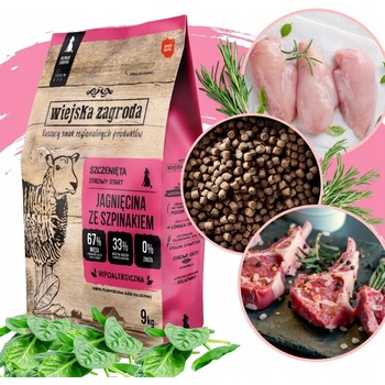 Wiejska Zagroda Jahňacie mäso so špenátom pre šteňatá 9 kg