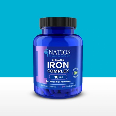 Natios Iron Chelated Complex Železo bisglycinát 18 mg 90 veganských kapslí