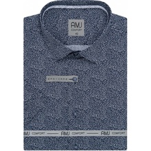 AMJ pánská košile bavlněná krátký rukáv slim-fit s drobnými bílými ornamenty tmavě modrá VKSBR1196
