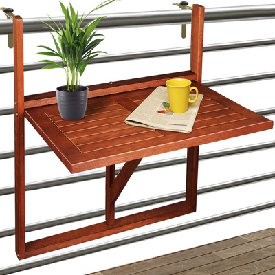 Casaria 102331 Závěsný balkonový stolek, akátové dřevo 65x45x87cm, certifikát FSC®- sklápěcí – Sleviste.cz