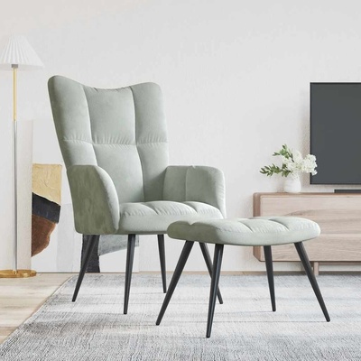 VidaXL 327666 relaxační se stoličkou světle šedé samet