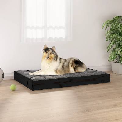 vidaXL Кучешко легло, черно, 91, 5x64x9 см, борова дървесина масив (820865)