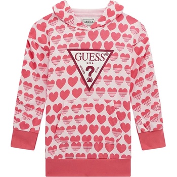Guess Спортна рокля с качулка за мини момиче в цвят корал със сърца Guess