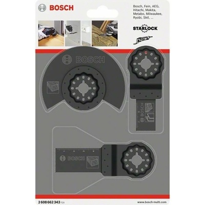 BOSCH Základná súprava pre drevo (3 ks) Segmentový pílový kotúč HCS Wood (1×); ponorný pílový list HCS Wood (1×); BIM ponorný pílový list Wood and Metal (1×) 2608662343