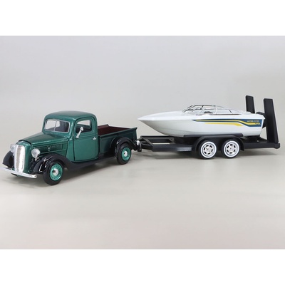 Ford Pick-Up s motorovým člunem 1937 zelená metalíza MOTORMAX 1:24