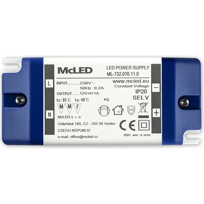 MCLED Napaječ LED 12V/1A ML-732.070.11.0 IP20, plastové provedení se svorkovnicí ML-732.070.11.0