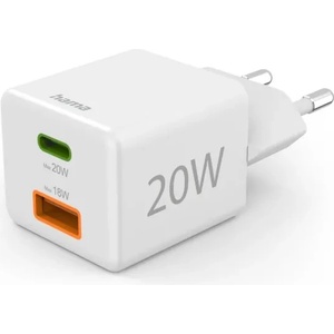 Hama Бързо мини зарядно HAMA 1x USB-C, 1x USB-A, PD, 20 W, бяло (HAMA-201991)
