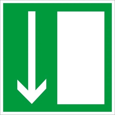 Piktogram Úniková cesta-Únikový východ dole šípka - 100x100 mm, SAMOLEPKA PVC