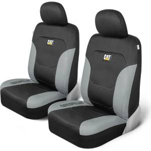 CAT Caterpillar Flexfit Auto Seat Covers for Cars, Trucks, and SUVs, Black, Front Seat Covers, Seat Protectors with Gray Honeycomb Trim, Car Interior Covers, Set of 2 - CASC-2274-GR (CASC-2274-GR)