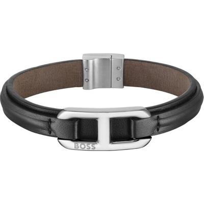 Hugo Boss Elegantní kožený černý náramek Kode 1580783 19 cm