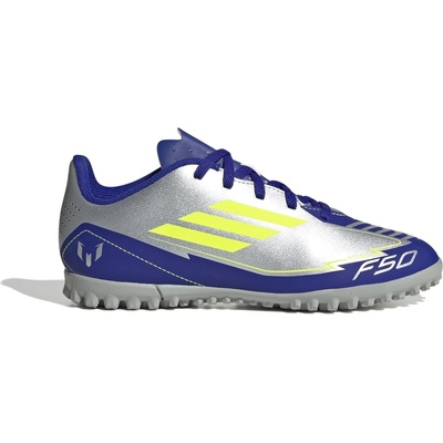 adidas Юношески футболни стоножки Adidas F50 Club Junior Astro Turf Football Boots - Silver/Blue