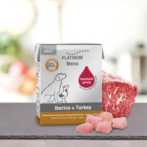 PLATINUM Menu Adult Iberico + Turkey - Премиум мокра храна с иберийско свинско и пуешко месо за кучета 185гр