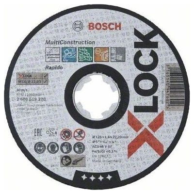 Řezný kotouč na nerez, hliník, cihly, plasty a obklady pro úhlové brusky se systémem X-LOCK Bosch Multi Material - 125 x 1.6 x 22.23 mm, plochý (2608619270)