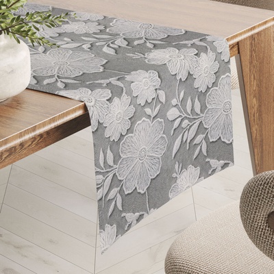 Biante behúň Terra TRA-006 Vyšívané biele kvety na zelenosivom 45x120 cm