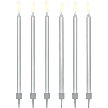 PartyDeco Свещи за рожден ден - сребърни 12 бр