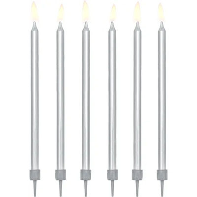 PartyDeco Свещи за рожден ден - сребърни 12 бр