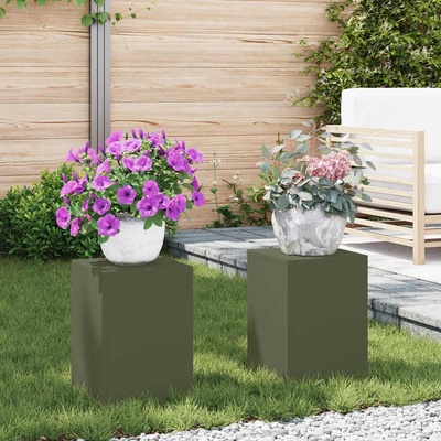 vidaXL Стойка за растения 2 pcs Маслиненозелен 24 x 24 x 35 см Стомана (865809)