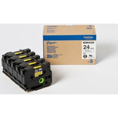 páska BROTHER HGe651 čierne písmo, žltá páska HQ Tape (24mm) (5 ks) (HGE651V5)