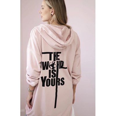 Kesi 9117PR Dámska mikina s potlačou „The world is yours“ púdrová ružová