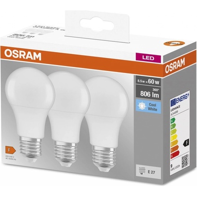 Osram Sada LED žiaroviek klasik, 8,5 W, 806 lm, neutrálna biela, E27, 3 ks