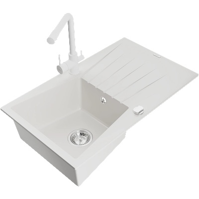 Mexen Cesar гранитна мивка с 1 камера с отцедник и кухненски смесител Duero, бял - 6514-20-671600-20 (6514-20-671600-20)