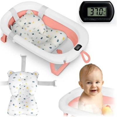 Ricokids Detská vanička s teplomerom a vložkou bielo ružová