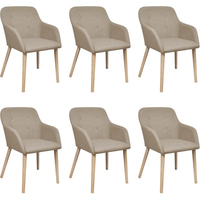 vidaXL Трапезни столове, 6 бр, бежов плат и дъбова дървесина масив (270571)