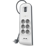 Belkin мрежов разклонител с 6 ac + 2 usb гнезда, защита от пренапрежение + захранващ кабел 200 см, БЯЛ bsv604ca2m (bsv604ca2m)