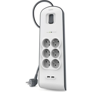 Belkin мрежов разклонител с 6 ac + 2 usb гнезда, защита от пренапрежение + захранващ кабел 200 см, БЯЛ bsv604ca2m (bsv604ca2m)