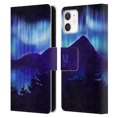 Pouzdro na mobil Apple Iphone 12 MINI - HEAD CASE - Hory a lesy (Otevírací obal, kryt na mobil Apple Iphone 12 MINI - noční hora a polární záře)