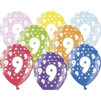 PartyDeco Latexový balón číslo 9 Narodeninový 30 cm