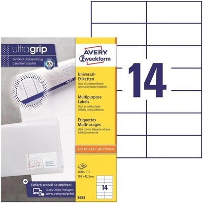 Etikety univerzálne 105x42,3mm Avery A4 100 hárkov