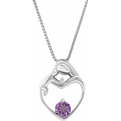 Eppi Stříbrný přívěsek matka a dítě s ametystem a diamantem Ella P35107