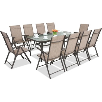 Garden Point Трапезни мебели от стомана Modena/Rosario за 10 души с голяма маса 200 cm Garden Point, кафяви (GAP391-10)