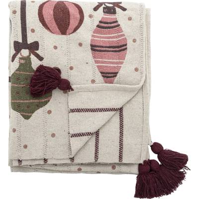 Bloomingville Přehoz z recyklované bavlny Ornamentia 160 × 130 cm, červená barva, textil