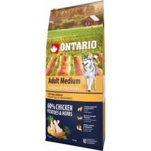 ONTARIO Adult Medium Chicken & Potatoes - пълноценна храна за пораснали кучета от средни породи с пиле и картофи 12кг, Чехия 214-10638