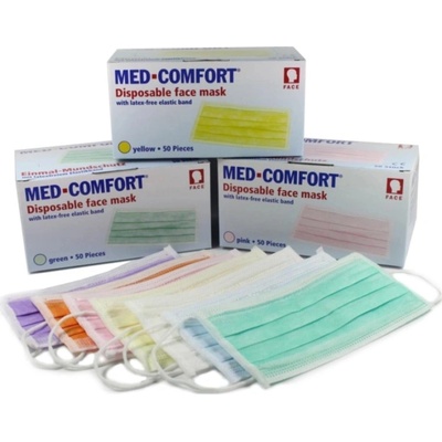 Med-Comfort Ústenky operační 3 vrstvé s gumičkou, zeleno/modré, 50 ks