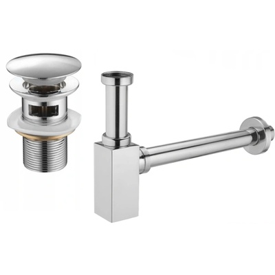 Mexen квадратен полусифон за мивка с капачка клик-клак, с преливник, хром - 7992060-00 (7992060-00)