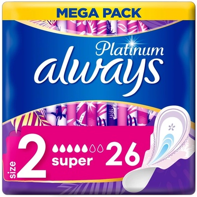 Always Дамски превръзки с крилца Always Platinum - Super, 26 броя