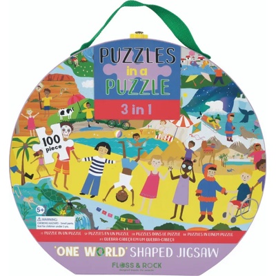 Floss and Rock Детски пъзел 3 в 1 Floss & Rock - Един свят, 100 части (43P6361)